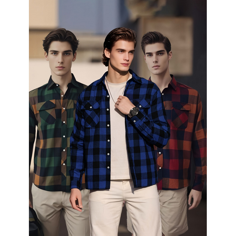 Košula s color-blocking uzorkom, široki ovratnik, 3/4 rukava, slim fit, fleece podstava, laneno vlakno 51–70%