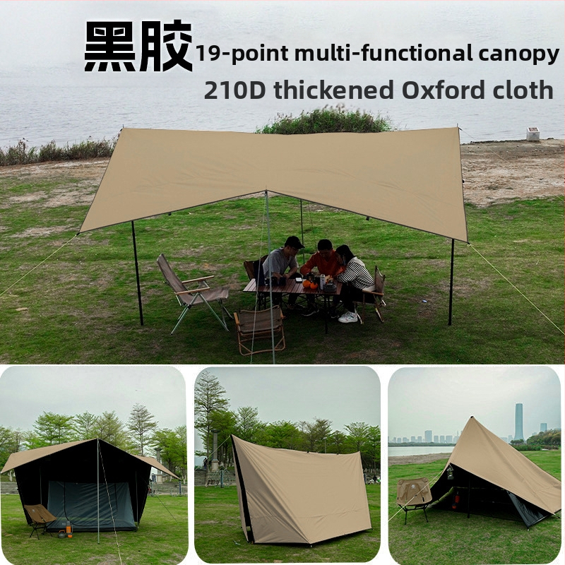 Kempingo skydas su daugybe kabliukų, 210D Oxford audinys, vandeniui atsparus 3000–8000 mm, kvadratinė forma