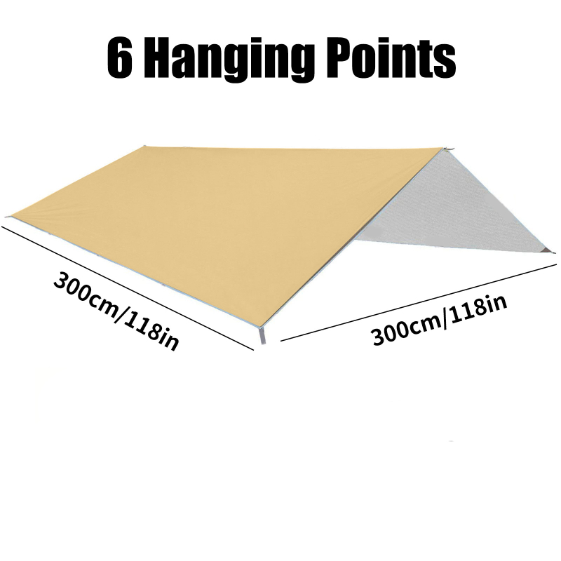 Kempingo skydas su daugybe kabliukų, 210D Oxford audinys, vandeniui atsparus 3000–8000 mm, kvadratinė forma