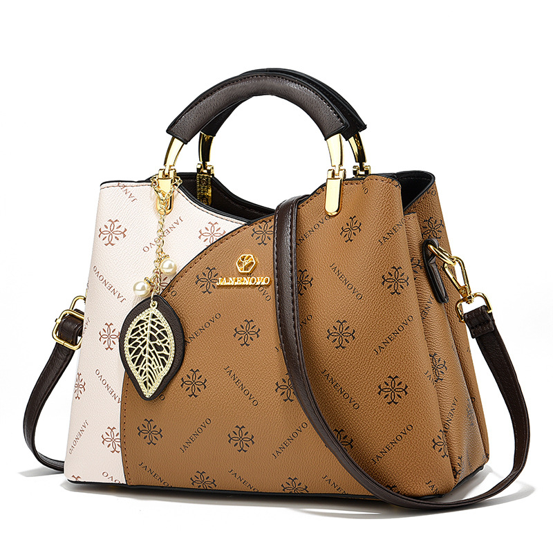 Geantă de damă crossbody cu panouri contrastante, piele PU, formă orizontal pătrată, închidere cu fermoar, căptușeală poliester