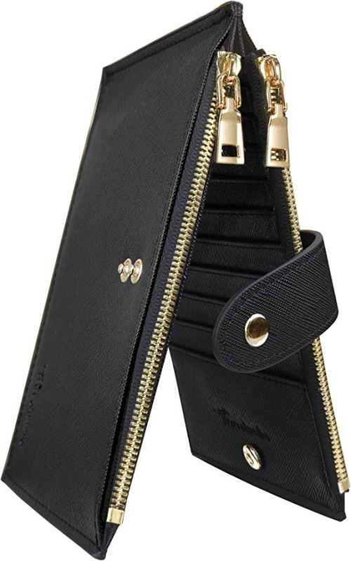 Vertikálna kožená peňaženka so zipsom, veľká kapacita a priehradky na viaceré karty, pre unisex použitie