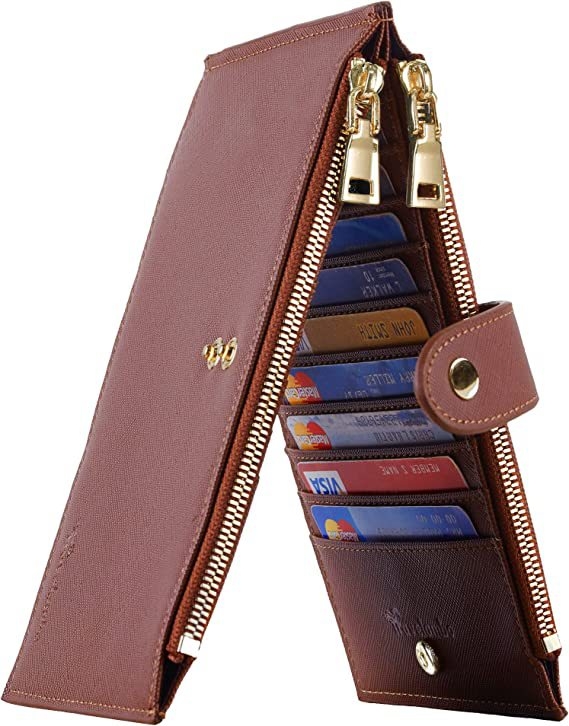 Vertikálna kožená peňaženka so zipsom, veľká kapacita a priehradky na viaceré karty, pre unisex použitie