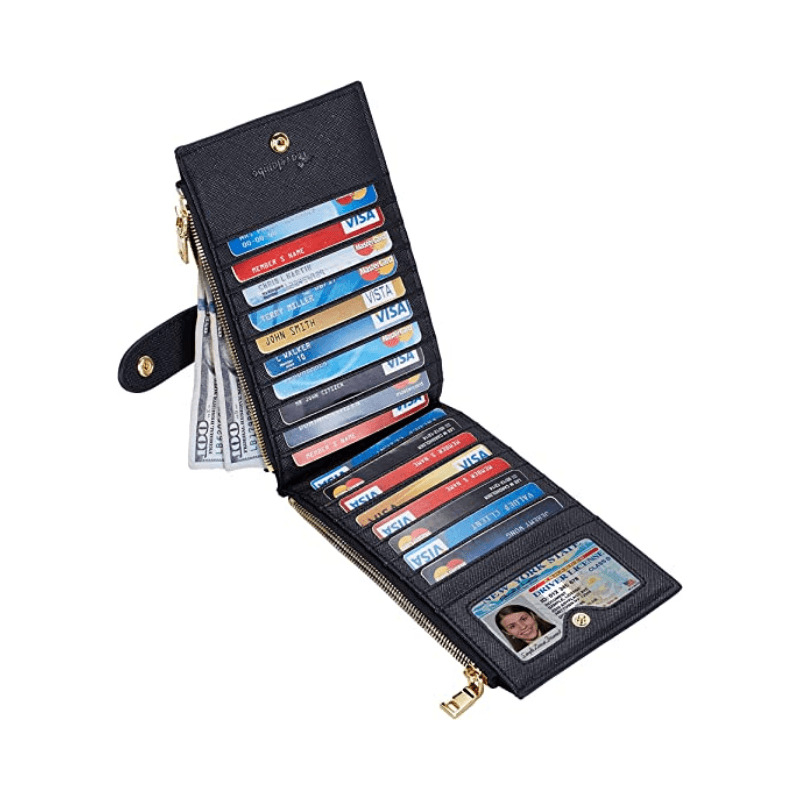 Vertikálna kožená peňaženka so zipsom, veľká kapacita a priehradky na viaceré karty, pre unisex použitie