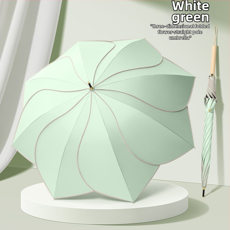 Petálový dážďnik s UV ochranou UPF 50+, 8 žebier, Vinyl 210T látka, konštrukcia z zliatiny, rukoväť z masívneho dreva, možnosť potlače loga