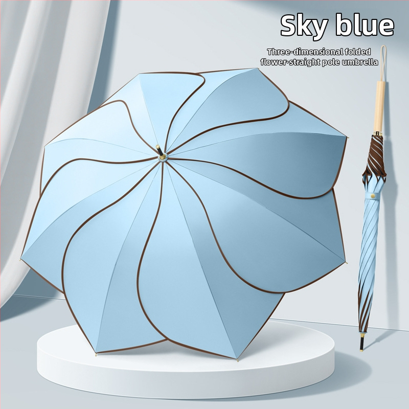 Petálový dážďnik s UV ochranou UPF 50+, 8 žebier, Vinyl 210T látka, konštrukcia z zliatiny, rukoväť z masívneho dreva, možnosť potlače loga