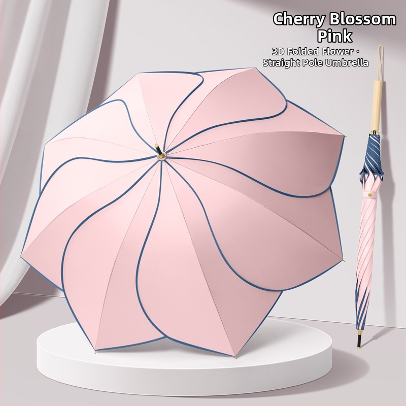 Petálový dážďnik s UV ochranou UPF 50+, 8 žebier, Vinyl 210T látka, konštrukcia z zliatiny, rukoväť z masívneho dreva, možnosť potlače loga