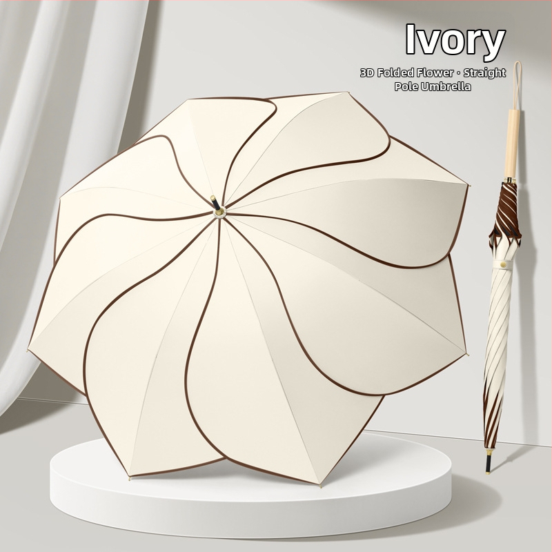 Petálový dážďnik s UV ochranou UPF 50+, 8 žebier, Vinyl 210T látka, konštrukcia z zliatiny, rukoväť z masívneho dreva, možnosť potlače loga