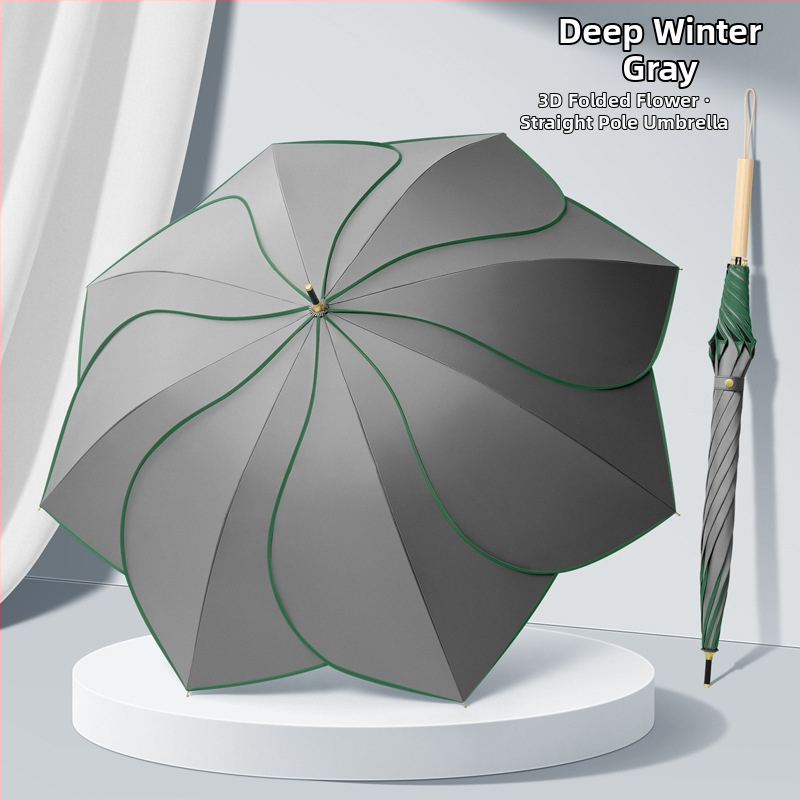 Petálový dážďnik s UV ochranou UPF 50+, 8 žebier, Vinyl 210T látka, konštrukcia z zliatiny, rukoväť z masívneho dreva, možnosť potlače loga