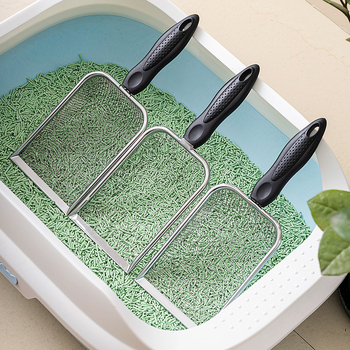 Lingură pentru nisip de pisică cu găuri fine, din oțel inoxidabil și PP