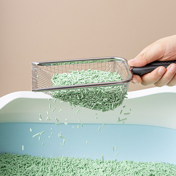 Lingură pentru nisip de pisică cu găuri fine, din oțel inoxidabil și PP