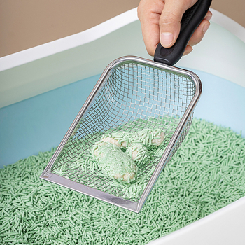 Lingură pentru nisip de pisică cu găuri fine, din oțel inoxidabil și PP