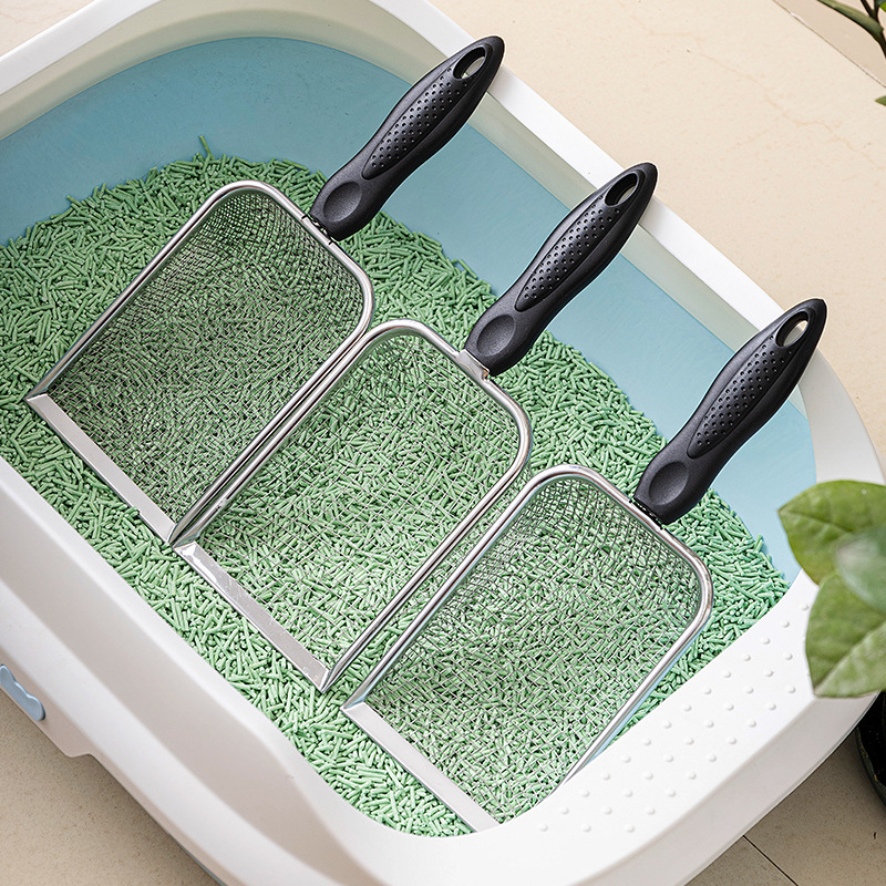 Lingură pentru nisip de pisică cu găuri fine, din oțel inoxidabil și PP