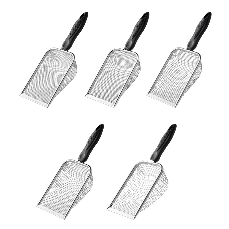 Lingură pentru nisip de pisică cu găuri fine, din oțel inoxidabil și PP