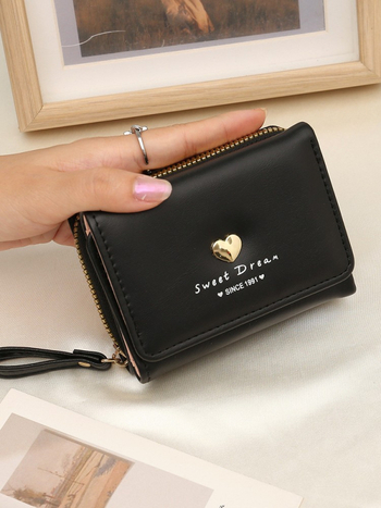 PU mini držiteľ kariet a kľúčenka, tvar srdca, mestský jednoduchý štýl, polyesterové podšívka, jar 2025