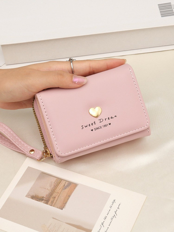 PU mini držiteľ kariet a kľúčenka, tvar srdca, mestský jednoduchý štýl, polyesterové podšívka, jar 2025