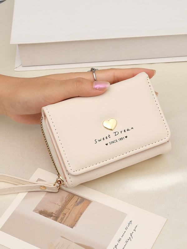 PU mini držiteľ kariet a kľúčenka, tvar srdca, mestský jednoduchý štýl, polyesterové podšívka, jar 2025