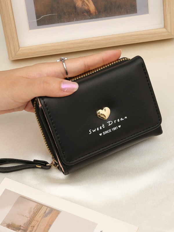 PU mini držiteľ kariet a kľúčenka, tvar srdca, mestský jednoduchý štýl, polyesterové podšívka, jar 2025