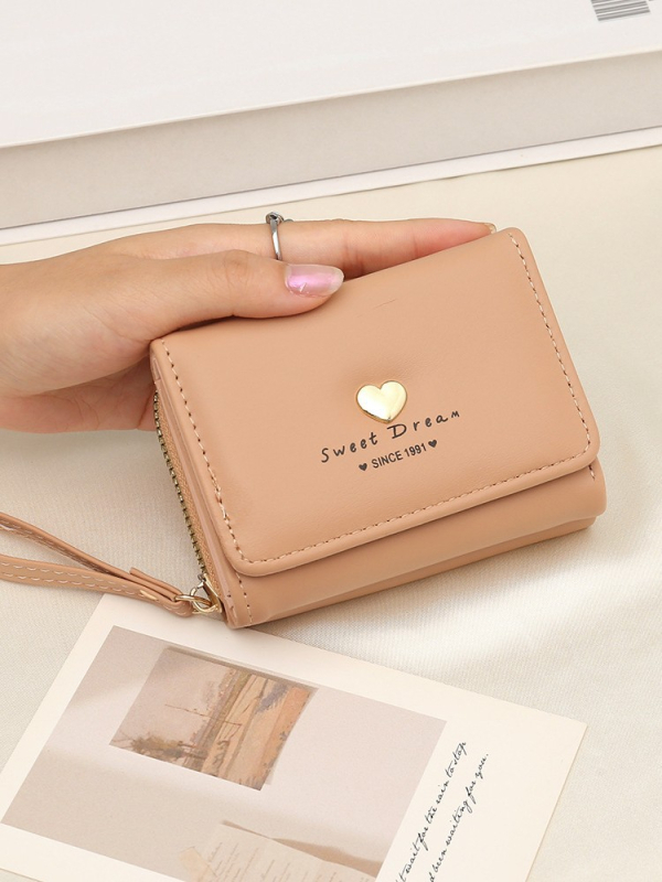 PU mini držiteľ kariet a kľúčenka, tvar srdca, mestský jednoduchý štýl, polyesterové podšívka, jar 2025