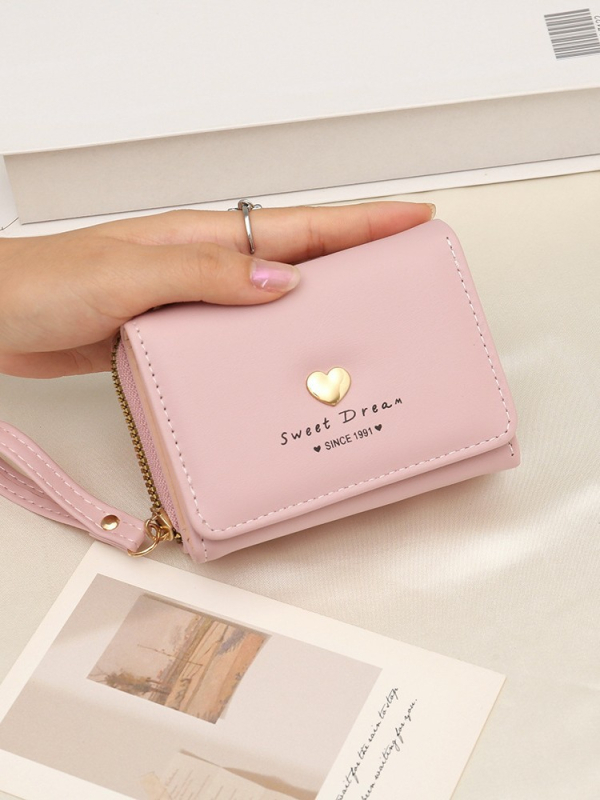 PU mini držiteľ kariet a kľúčenka, tvar srdca, mestský jednoduchý štýl, polyesterové podšívka, jar 2025