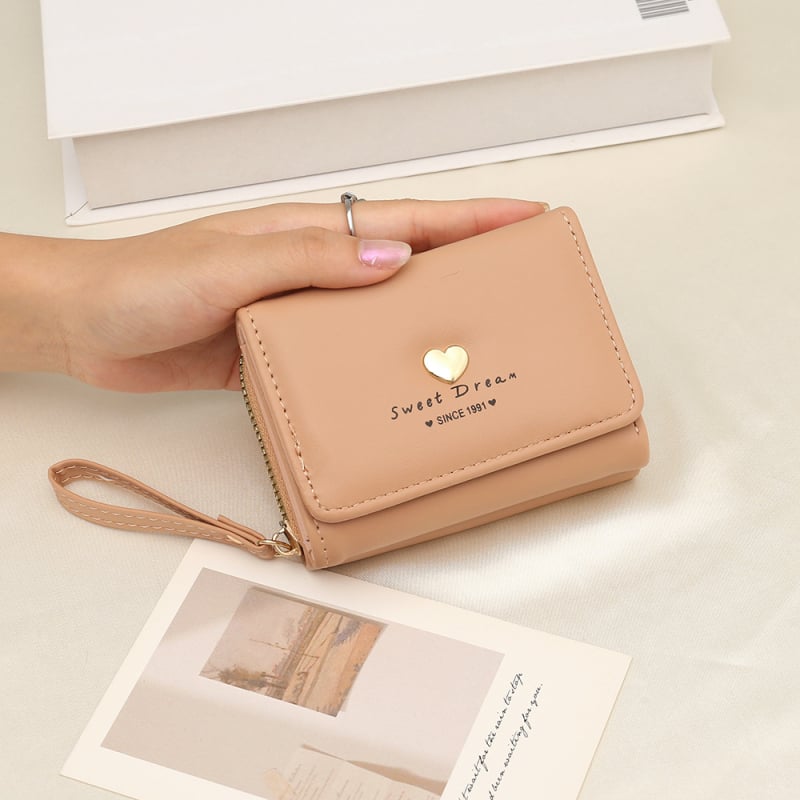 PU mini držiteľ kariet a kľúčenka, tvar srdca, mestský jednoduchý štýl, polyesterové podšívka, jar 2025