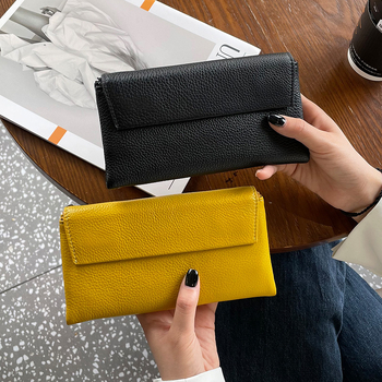 Dámska peňaženka z pravej kože s veľkou kapacitou, viacerými priečinkami na karty a vreckom na telefón (Materiál: Prírodná koža; Typ kože: prvá vrstva hovädzej kože; Vzor: jednofarebný; Sezóna: jar 2023; Funkcia: Ukladanie kariet a peňazí)