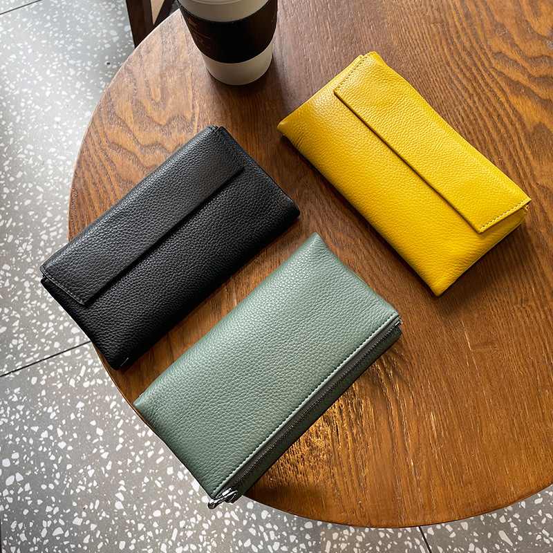 Dámska peňaženka z pravej kože s veľkou kapacitou, viacerými priečinkami na karty a vreckom na telefón (Materiál: Prírodná koža; Typ kože: prvá vrstva hovädzej kože; Vzor: jednofarebný; Sezóna: jar 2023; Funkcia: Ukladanie kariet a peňazí)