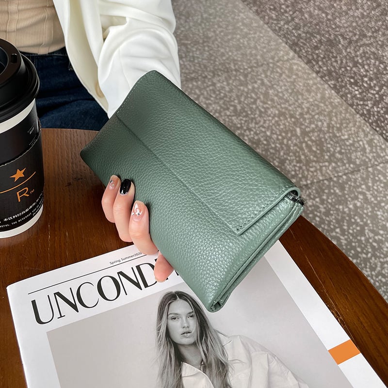 Dámska peňaženka z pravej kože s veľkou kapacitou, viacerými priečinkami na karty a vreckom na telefón (Materiál: Prírodná koža; Typ kože: prvá vrstva hovädzej kože; Vzor: jednofarebný; Sezóna: jar 2023; Funkcia: Ukladanie kariet a peňazí)