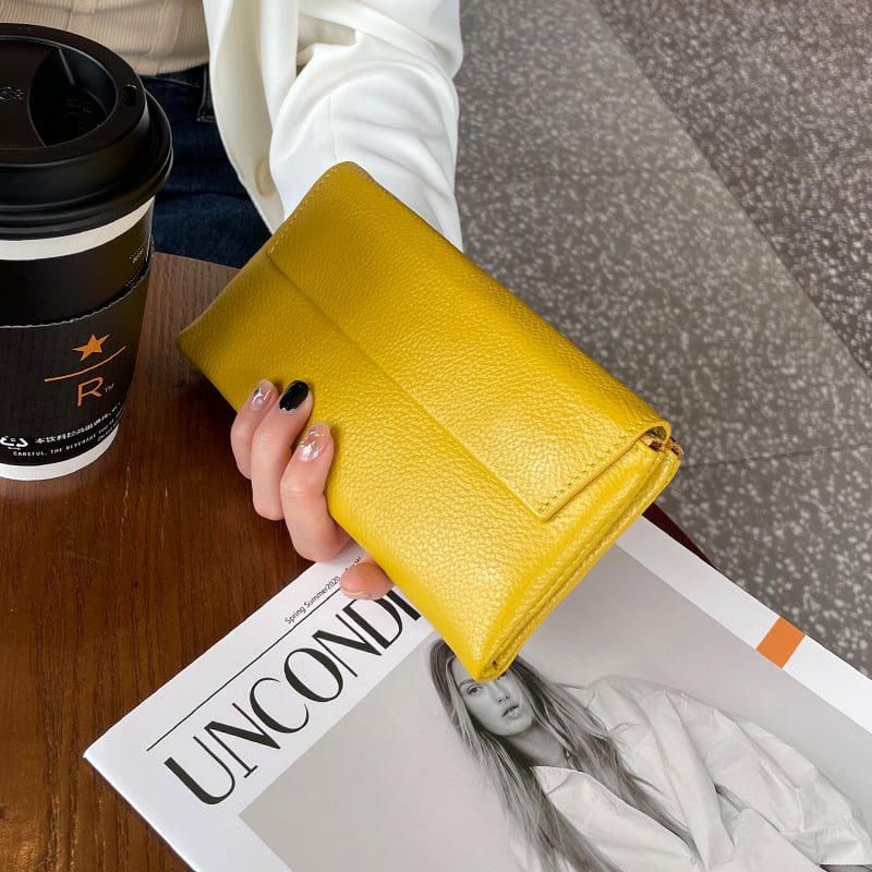 Dámska peňaženka z pravej kože s veľkou kapacitou, viacerými priečinkami na karty a vreckom na telefón (Materiál: Prírodná koža; Typ kože: prvá vrstva hovädzej kože; Vzor: jednofarebný; Sezóna: jar 2023; Funkcia: Ukladanie kariet a peňazí)