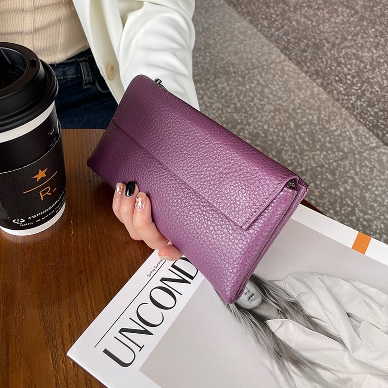 Dámska peňaženka z pravej kože s veľkou kapacitou, viacerými priečinkami na karty a vreckom na telefón (Materiál: Prírodná koža; Typ kože: prvá vrstva hovädzej kože; Vzor: jednofarebný; Sezóna: jar 2023; Funkcia: Ukladanie kariet a peňazí)