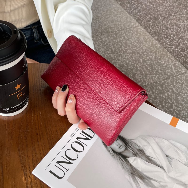 Dámska peňaženka z pravej kože s veľkou kapacitou, viacerými priečinkami na karty a vreckom na telefón (Materiál: Prírodná koža; Typ kože: prvá vrstva hovädzej kože; Vzor: jednofarebný; Sezóna: jar 2023; Funkcia: Ukladanie kariet a peňazí)