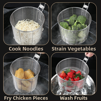 Koš na fritovanie z nehrdzavejúcej ocele 304 s filtrom na rezance, pochúťky a hranolky – rukoväť proti popáleninám, jednoduchý háčik, prispôsobiteľné Zhenggang Hardware