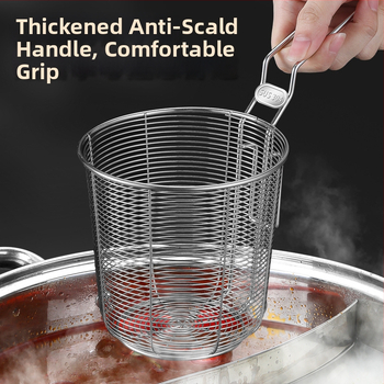 Koš na fritovanie z nehrdzavejúcej ocele 304 s filtrom na rezance, pochúťky a hranolky – rukoväť proti popáleninám, jednoduchý háčik, prispôsobiteľné Zhenggang Hardware