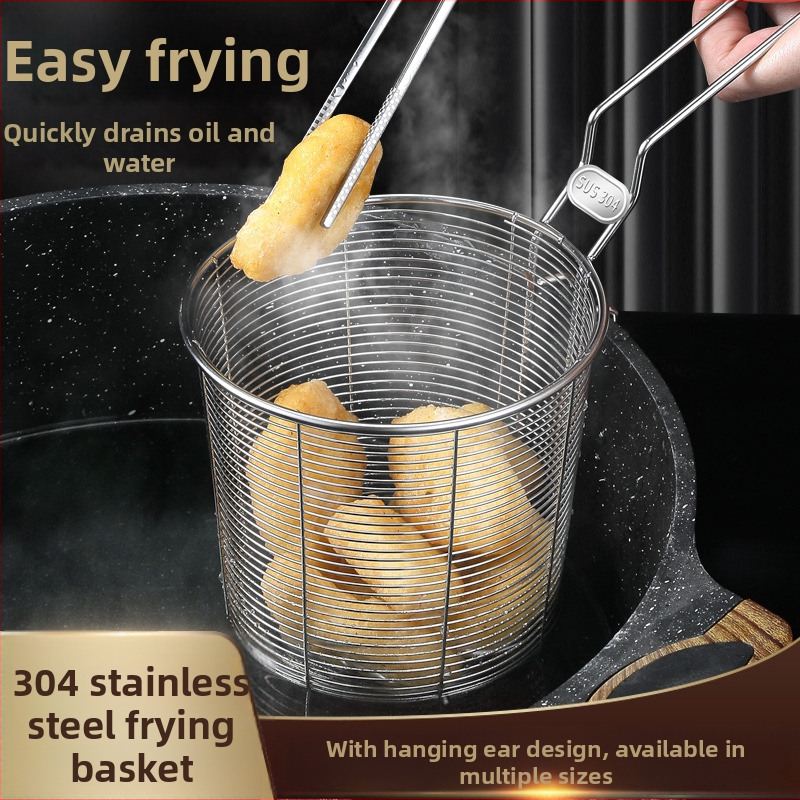 Koš na fritovanie z nehrdzavejúcej ocele 304 s filtrom na rezance, pochúťky a hranolky – rukoväť proti popáleninám, jednoduchý háčik, prispôsobiteľné Zhenggang Hardware