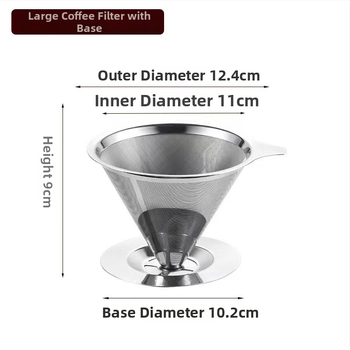 Dvojvrstvový kovový filter na kávu z nerezovej ocele 304, laserovo gravírované logo, vhodné do kaviarne, jednofarebný vzor, balené v papierovej krabici.