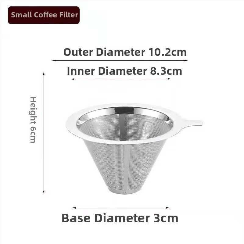 Dvojvrstvový kovový filter na kávu z nerezovej ocele 304, laserovo gravírované logo, vhodné do kaviarne, jednofarebný vzor, balené v papierovej krabici.