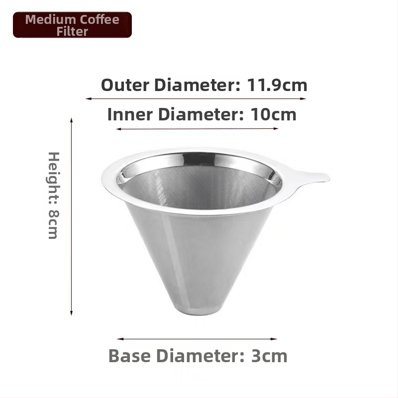 Dvojvrstvový kovový filter na kávu z nerezovej ocele 304, laserovo gravírované logo, vhodné do kaviarne, jednofarebný vzor, balené v papierovej krabici.