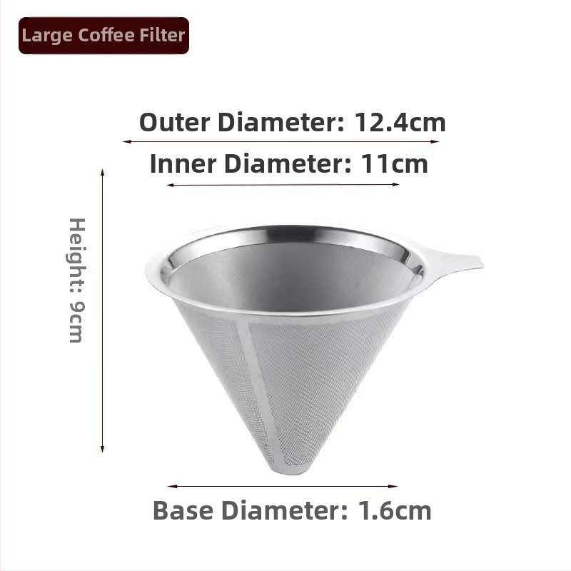 Dvojvrstvový kovový filter na kávu z nerezovej ocele 304, laserovo gravírované logo, vhodné do kaviarne, jednofarebný vzor, balené v papierovej krabici.