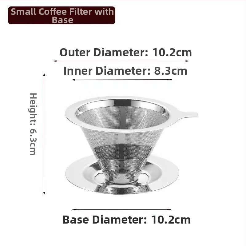 Dvojvrstvový kovový filter na kávu z nerezovej ocele 304, laserovo gravírované logo, vhodné do kaviarne, jednofarebný vzor, balené v papierovej krabici.