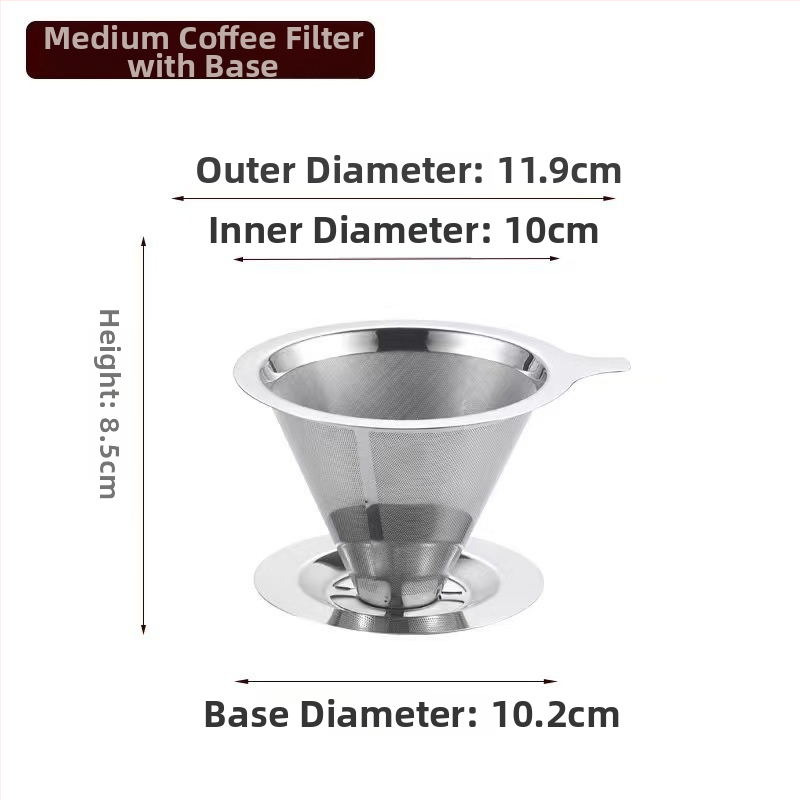 Dvojvrstvový kovový filter na kávu z nerezovej ocele 304, laserovo gravírované logo, vhodné do kaviarne, jednofarebný vzor, balené v papierovej krabici.