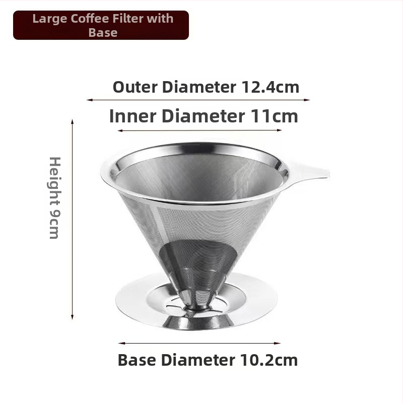 Dvojvrstvový kovový filter na kávu z nerezovej ocele 304, laserovo gravírované logo, vhodné do kaviarne, jednofarebný vzor, balené v papierovej krabici.