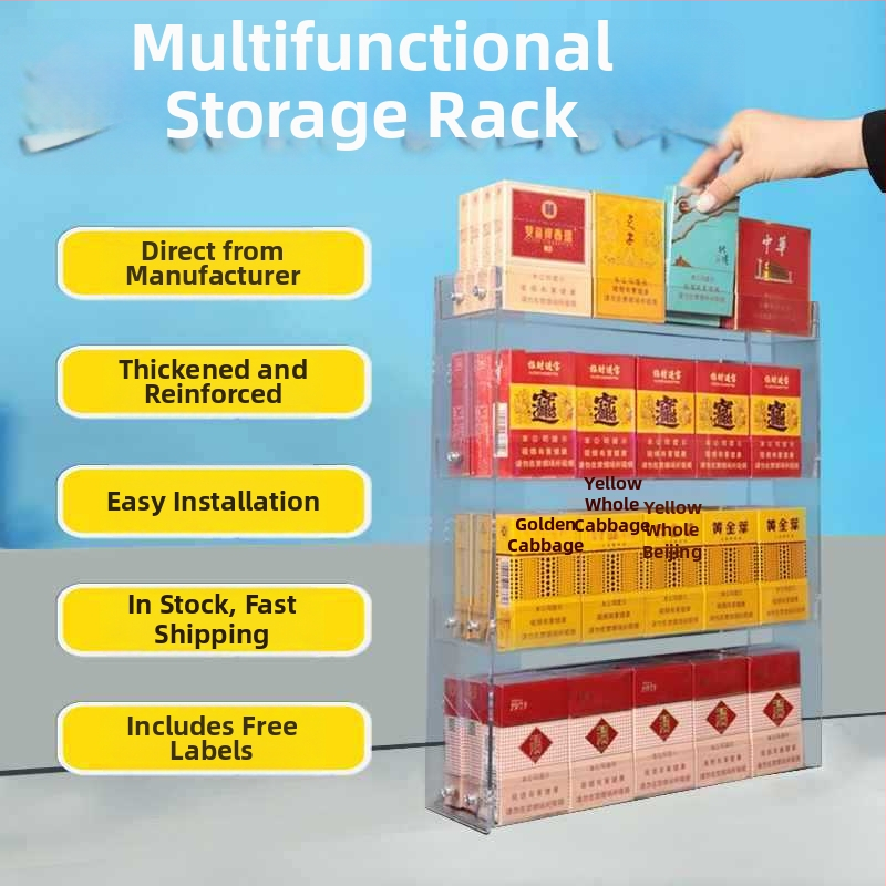 Stenu montovaný stojan na cigarety, viacposchodové skladovanie, z plastu