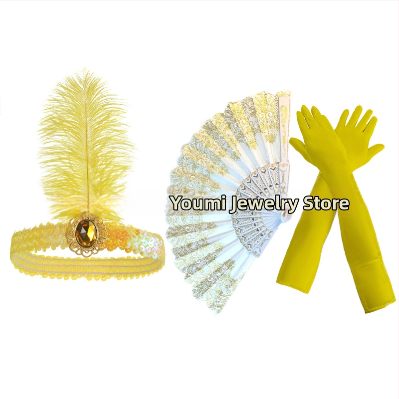 Perová ozdoba na čelenku s perami a diamantovými prvkami - inšpirované 1920-tych rokov, kód SHI231440, skladom, leto 2025