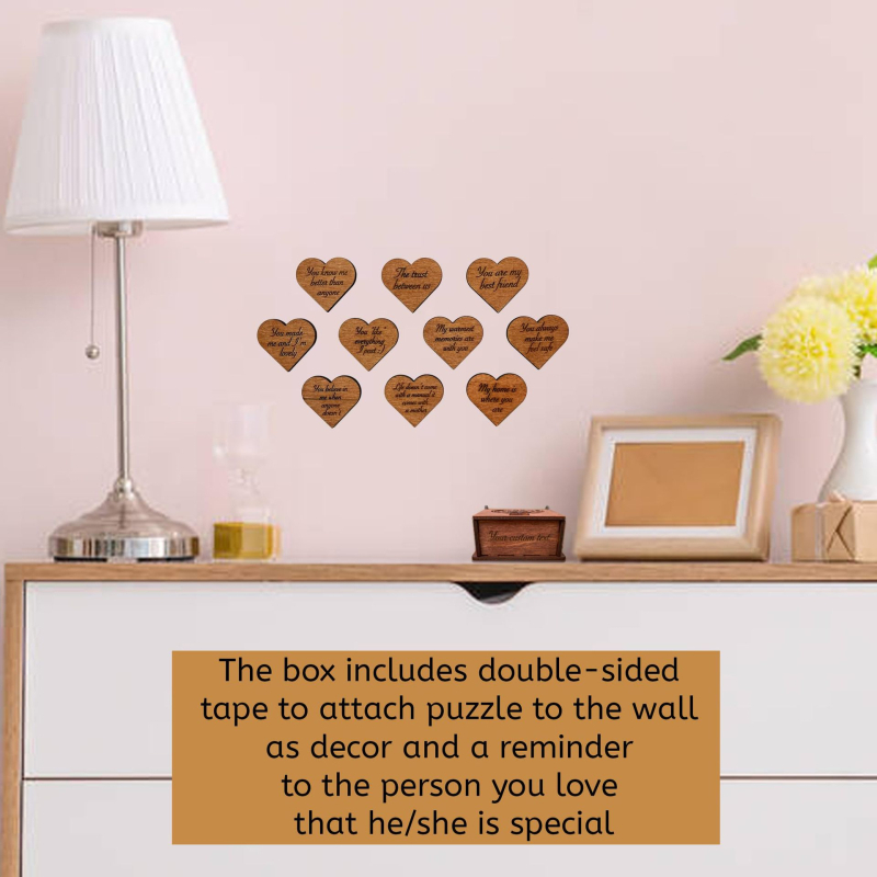 Fából készült szív alakú puzzle gravírozott dobozban - modern minimalist stílusú ajándék Valentin-napra, Apák napjára és Anyák napjára