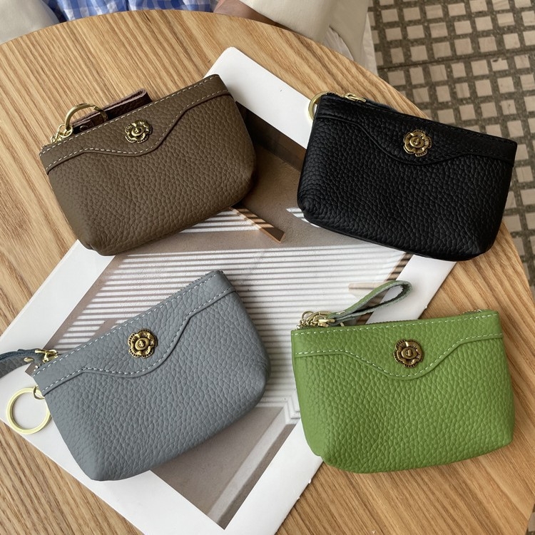 Dámska mince taštička z pravej kože — prvá vrstva teľa, mestský minimalistický štýl, polyesterová podšívka