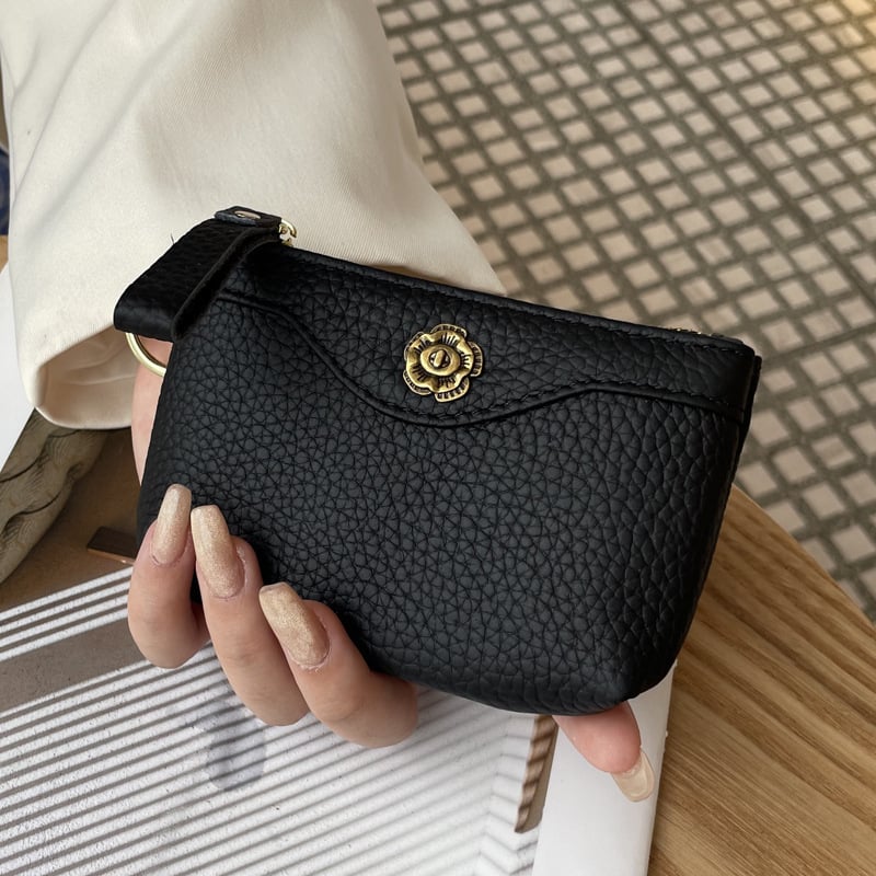 Dámska mince taštička z pravej kože — prvá vrstva teľa, mestský minimalistický štýl, polyesterová podšívka