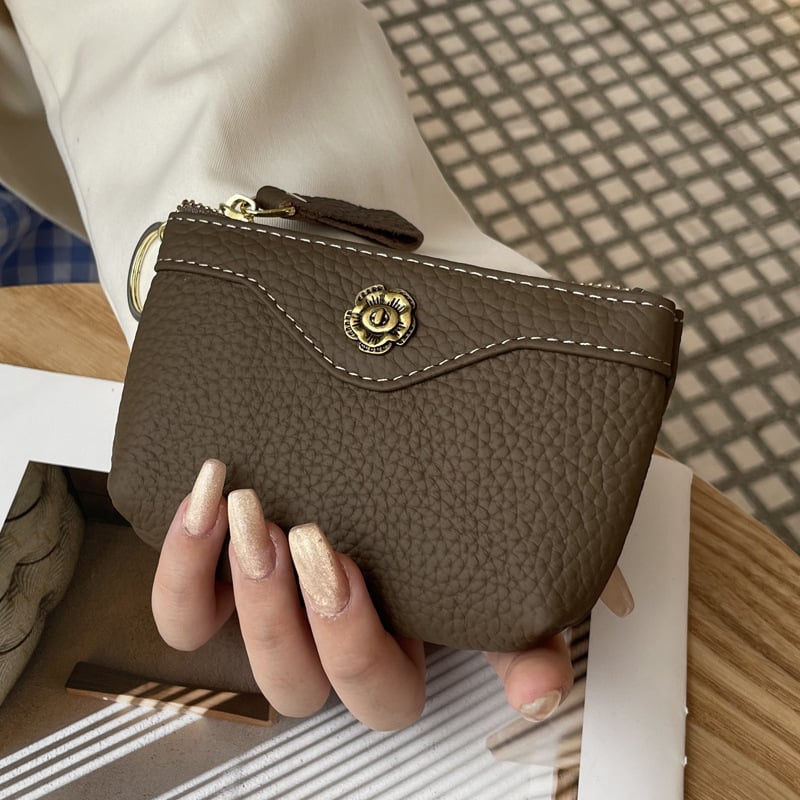 Dámska mince taštička z pravej kože — prvá vrstva teľa, mestský minimalistický štýl, polyesterová podšívka