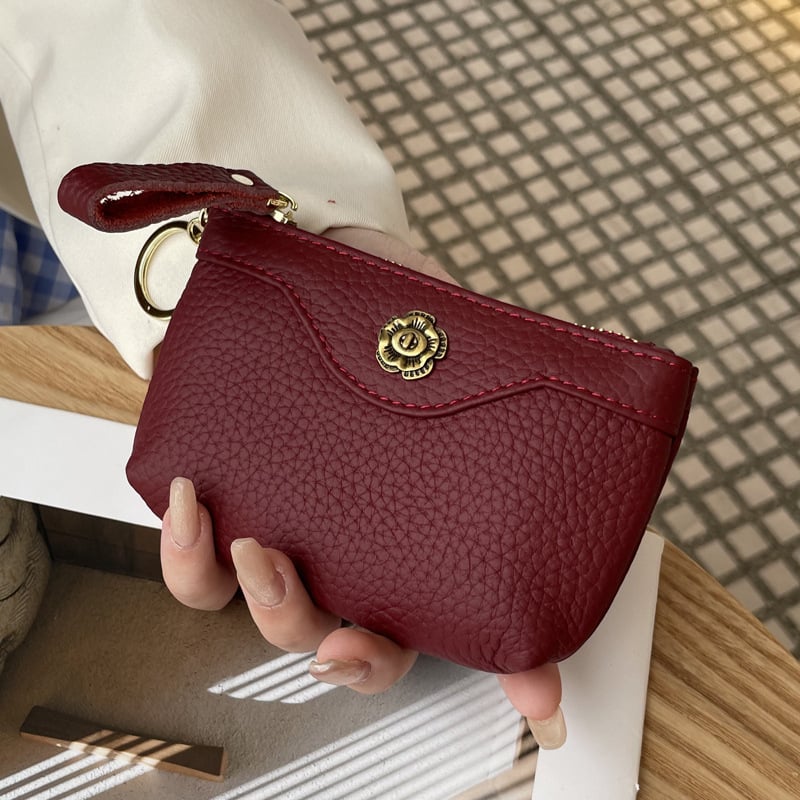 Dámska mince taštička z pravej kože — prvá vrstva teľa, mestský minimalistický štýl, polyesterová podšívka