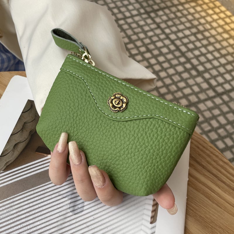 Dámska mince taštička z pravej kože — prvá vrstva teľa, mestský minimalistický štýl, polyesterová podšívka