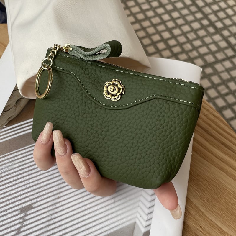 Dámska mince taštička z pravej kože — prvá vrstva teľa, mestský minimalistický štýl, polyesterová podšívka