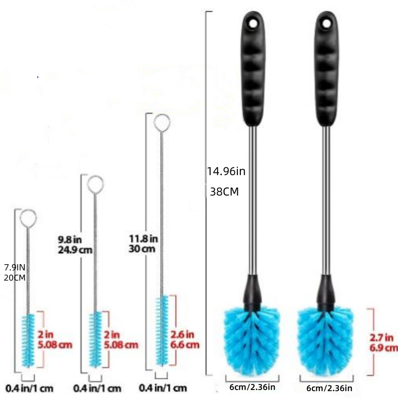 Puodelio šepetėlių rinkinys, 3 dalys, įskaitant dangtelio ir šiaudelio šepetėlius, plastikinis, valymas visuose kampuose